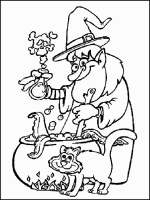 A coloring page of witches
